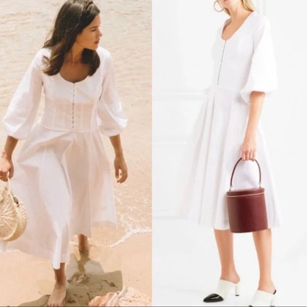 STAUD Eden puff sleeve midi dress M